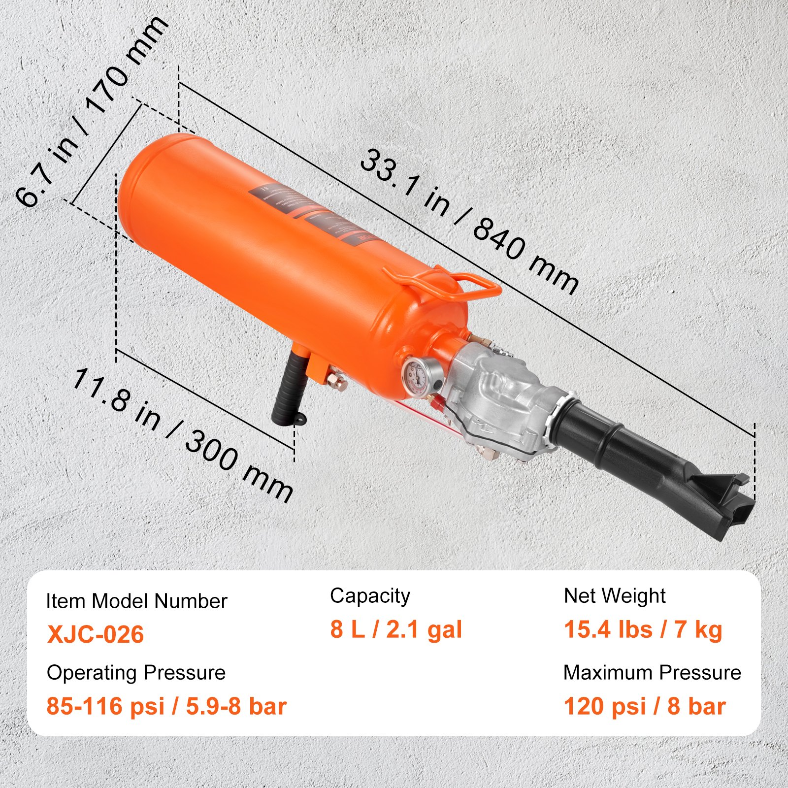 VEVOR Tire Bead Setter, 8L Capacity, 120 PSI Air Bead Blaster, Handheld & Portable Inflation Device, 85-116 PSI for Trucks, Tractors, ATVs & Cars