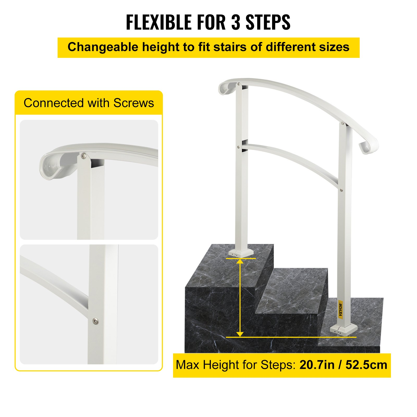 VEVOR Transitional Handrail Fits 3 Steps Matte White Effortless Installation