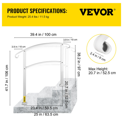 VEVOR Transitional Handrail Fits 3 Steps Matte White Effortless Installation