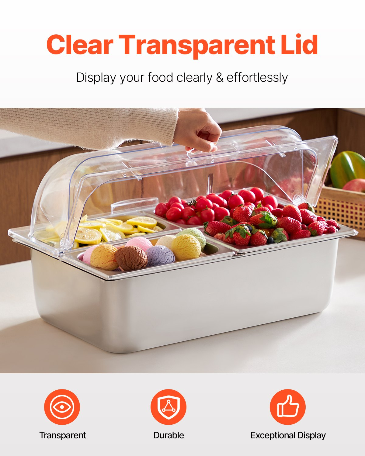 VEVOR Countertop Food Serving Display Container 4 Pan Condiment Dispenser Tray