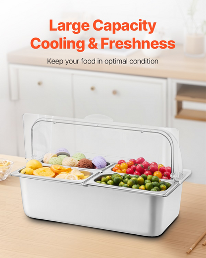 VEVOR Countertop Food Serving Display Container 4 Pan Condiment Dispenser Tray