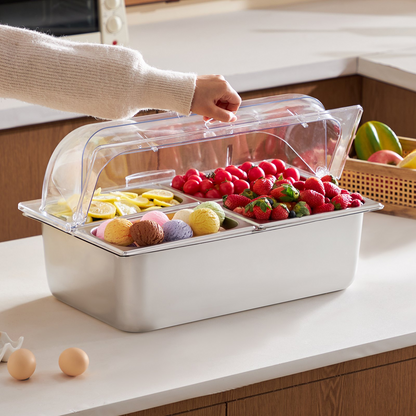 VEVOR Countertop Food Serving Display Container 4 Pan Condiment Dispenser Tray