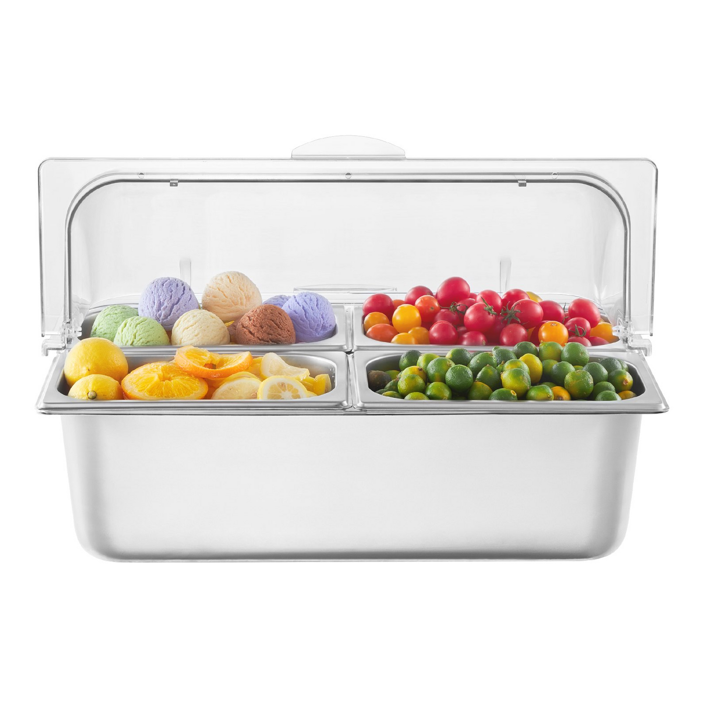 VEVOR Countertop Food Serving Display Container 4 Pan Condiment Dispenser Tray