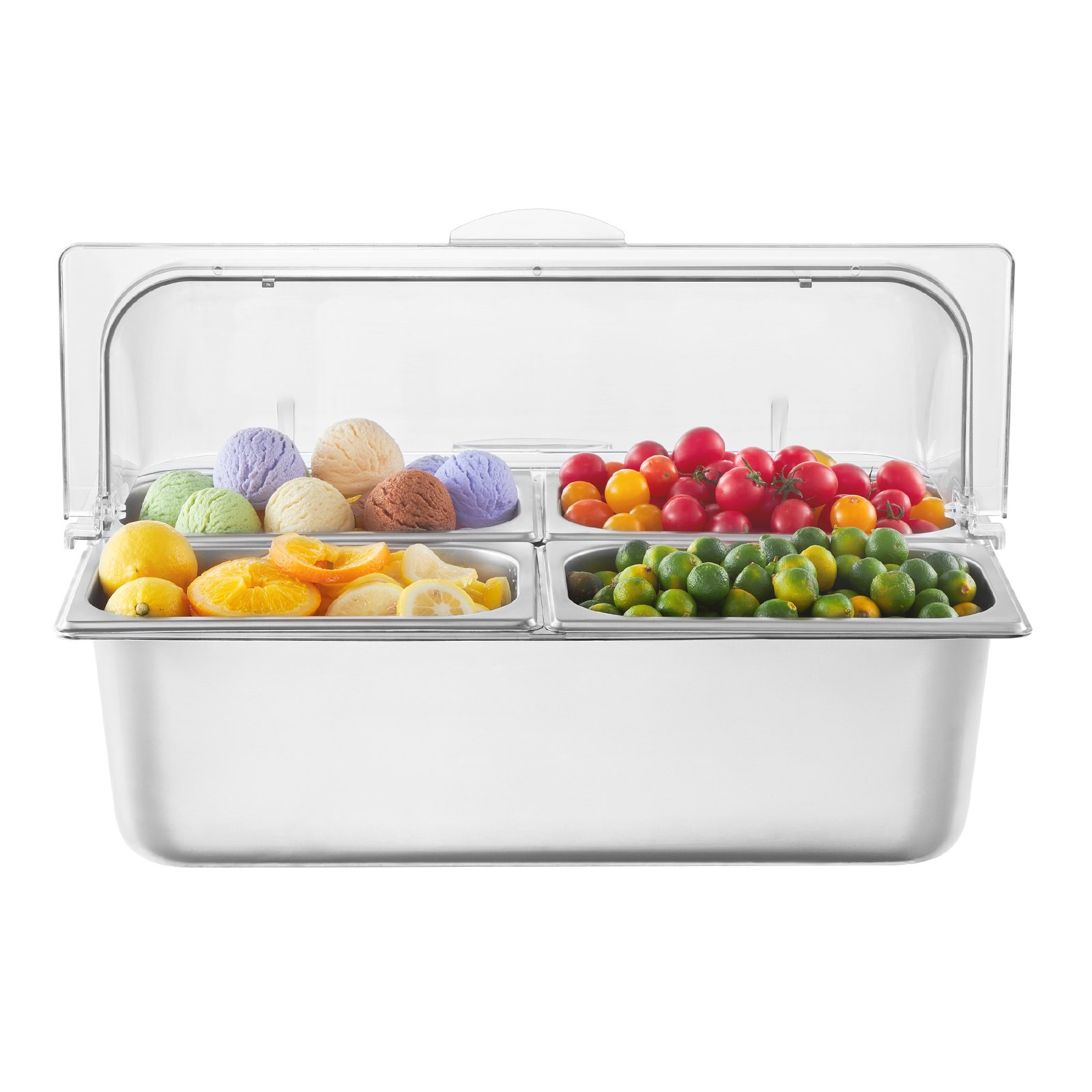 VEVOR Countertop Food Serving Display Container 4 Pan Condiment Dispenser Tray