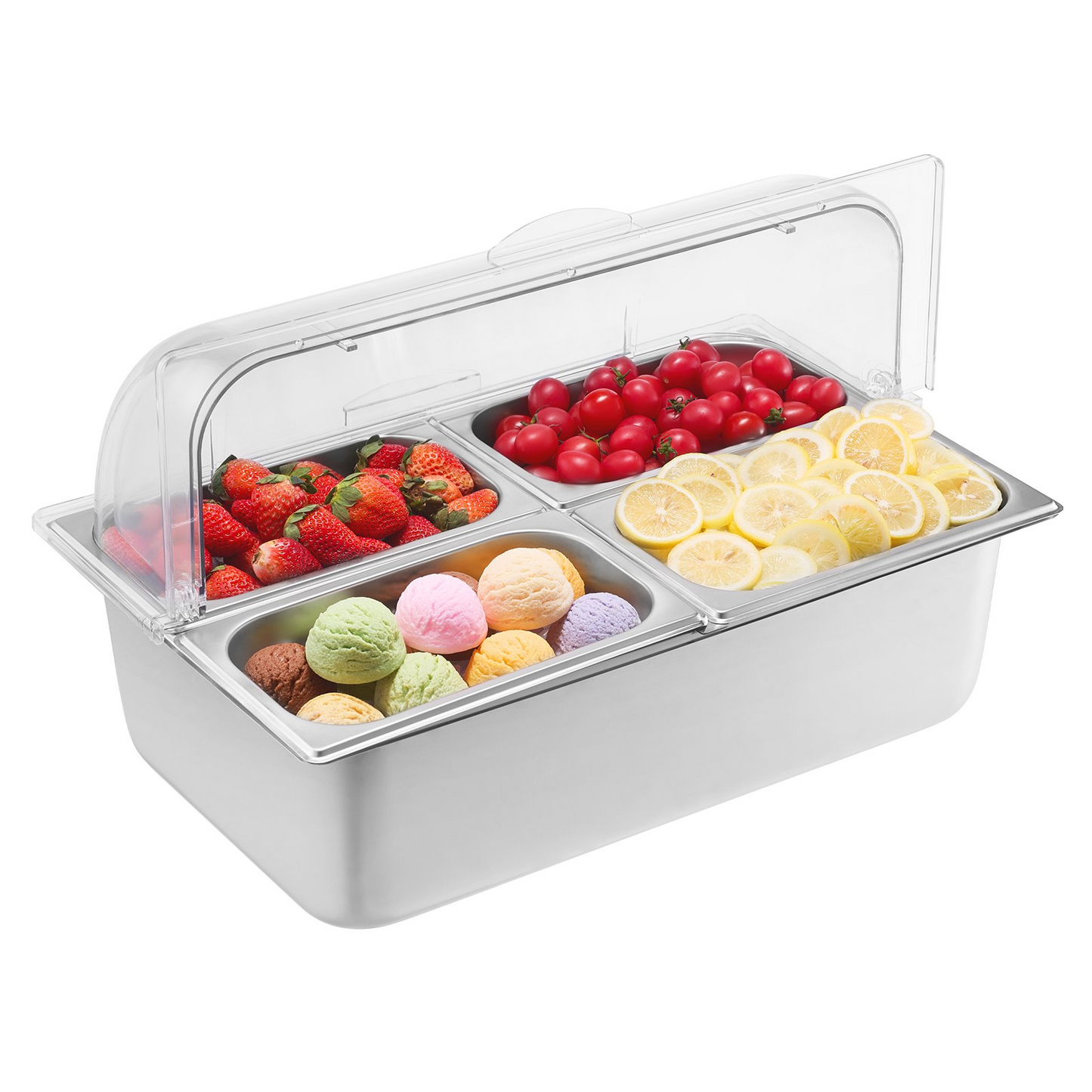 VEVOR Countertop Food Serving Display Container 4 Pan Condiment Dispenser Tray