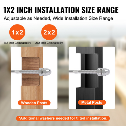 VEVOR 51 Pack Cable Railing Swage Threaded Stud Tension End Fitting Terminal for 3.2mm Deck Cable Railing, T316 Stainless Steel, Cable Railing Tensioner 3.2mm for Wood/Metal Post, Silver