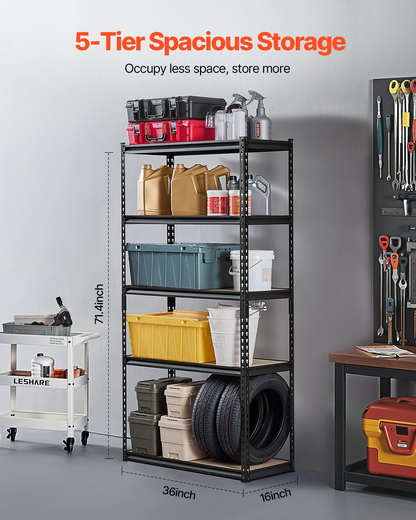 VEVOR Storage Shelves 16" D x 36" W x 71.4" H 5-tier Garage Storage Shelving