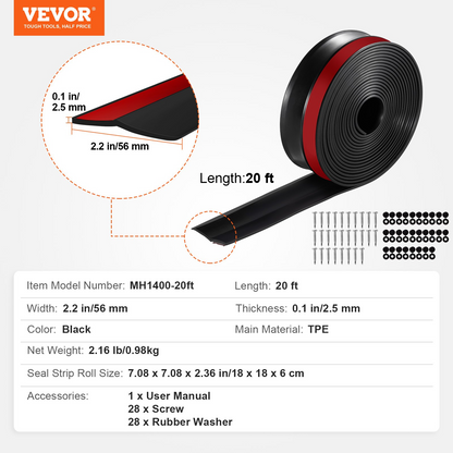 VEVOR Garage Door Top and Sides Seal Strip 20 FT Universal Weather Stripping