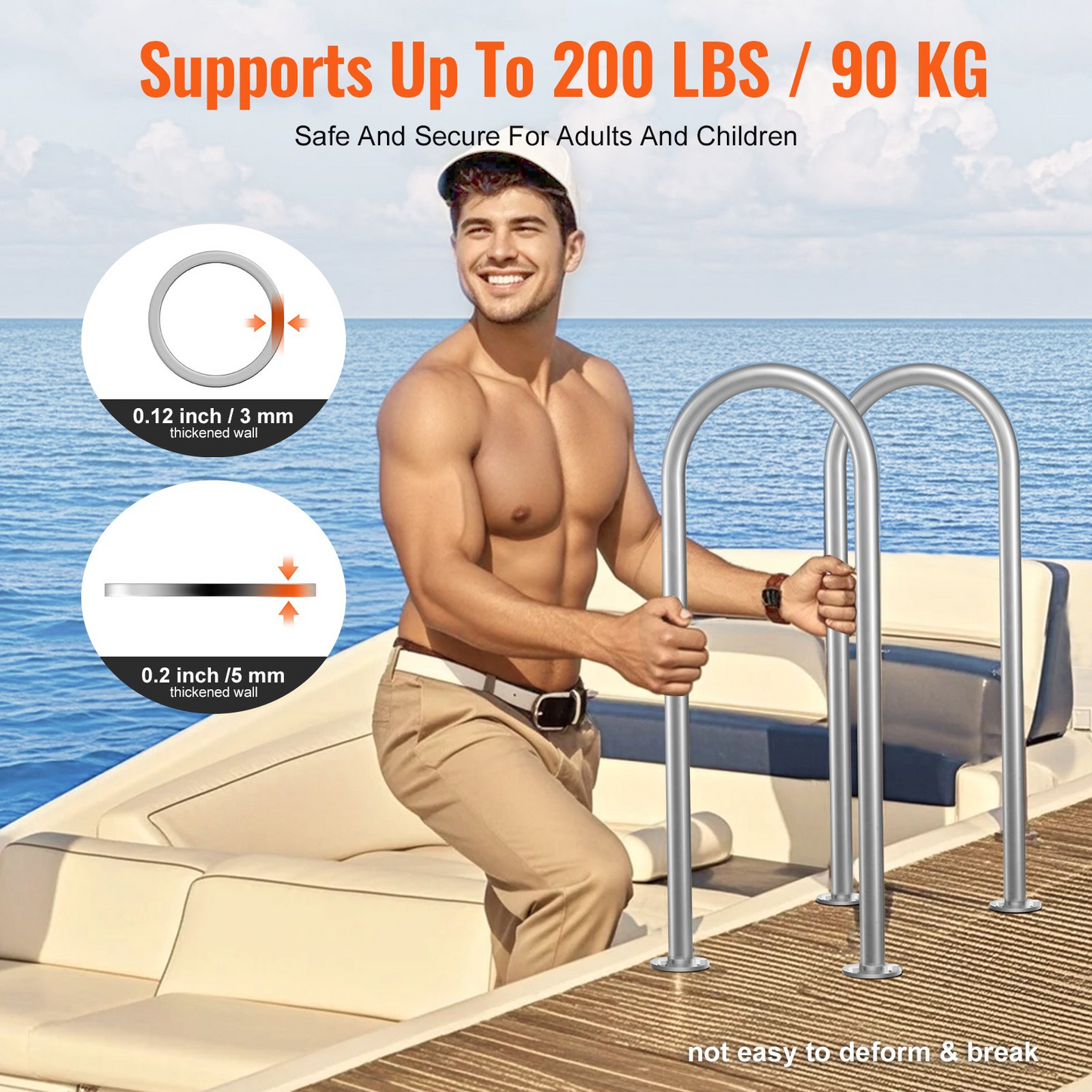 VEVOR Pool Handrail 36 x 13 inch Aluminum with Base Plate for Indoor/Outdoor