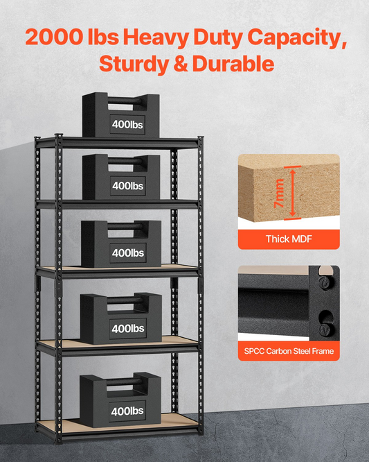 VEVOR Storage Shelves 16" D x 32" W x 62.8" H 5-tier Garage Storage Shelving