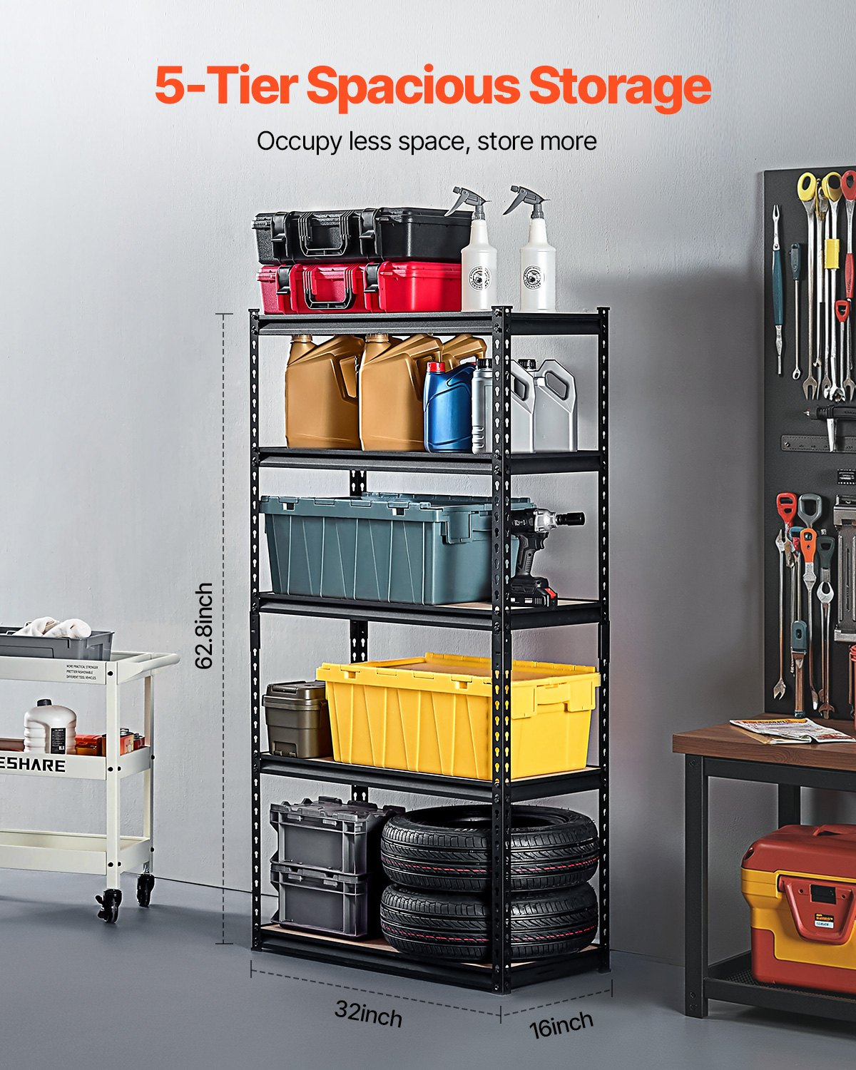 VEVOR Storage Shelves 16" D x 32" W x 62.8" H 5-tier Garage Storage Shelving