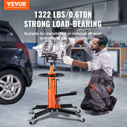 VEVOR Transmission Jack, 600 kg Hydraulic Telescoping Transmission Jack, 81 -170 cm High Lift Floor Jack Stand with Foot Pedal, 360° Swivel Wheel, Hydraulic Transmission Jack Garage/Shop Lift Hoist