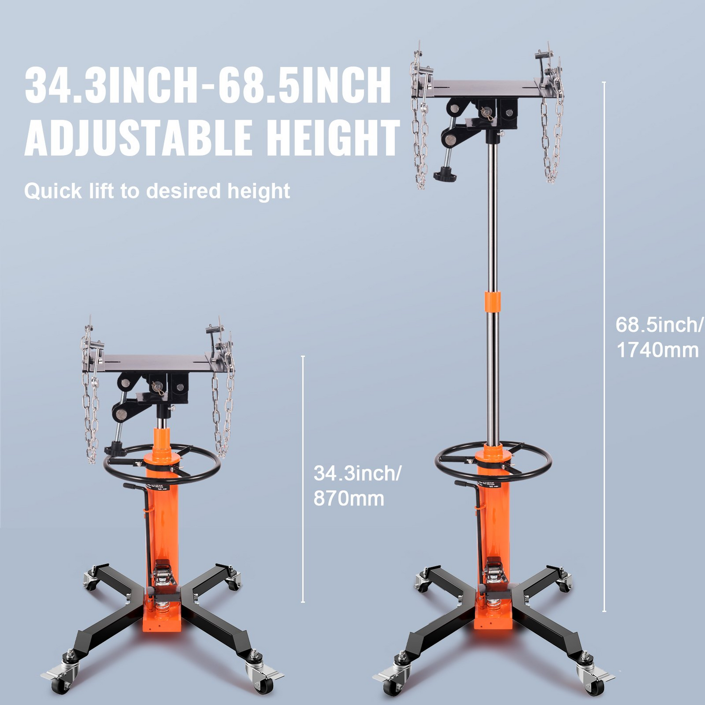 VEVOR Transmission Jack, 600 kg Hydraulic Telescoping Transmission Jack, 81 -170 cm High Lift Floor Jack Stand with Foot Pedal, 360° Swivel Wheel, Hydraulic Transmission Jack Garage/Shop Lift Hoist