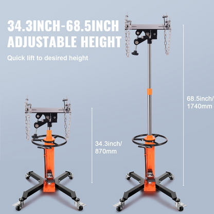 VEVOR Transmission Jack, 600 kg Hydraulic Telescoping Transmission Jack, 81 -170 cm High Lift Floor Jack Stand with Foot Pedal, 360° Swivel Wheel, Hydraulic Transmission Jack Garage/Shop Lift Hoist