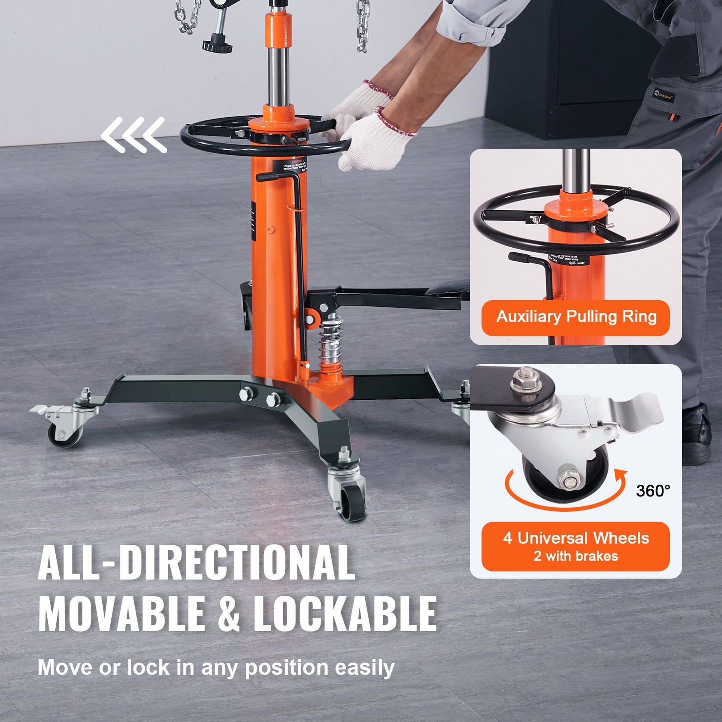 VEVOR Transmission Jack, 600 kg Hydraulic Telescoping Transmission Jack, 81 -170 cm High Lift Floor Jack Stand with Foot Pedal, 360° Swivel Wheel, Hydraulic Transmission Jack Garage/Shop Lift Hoist