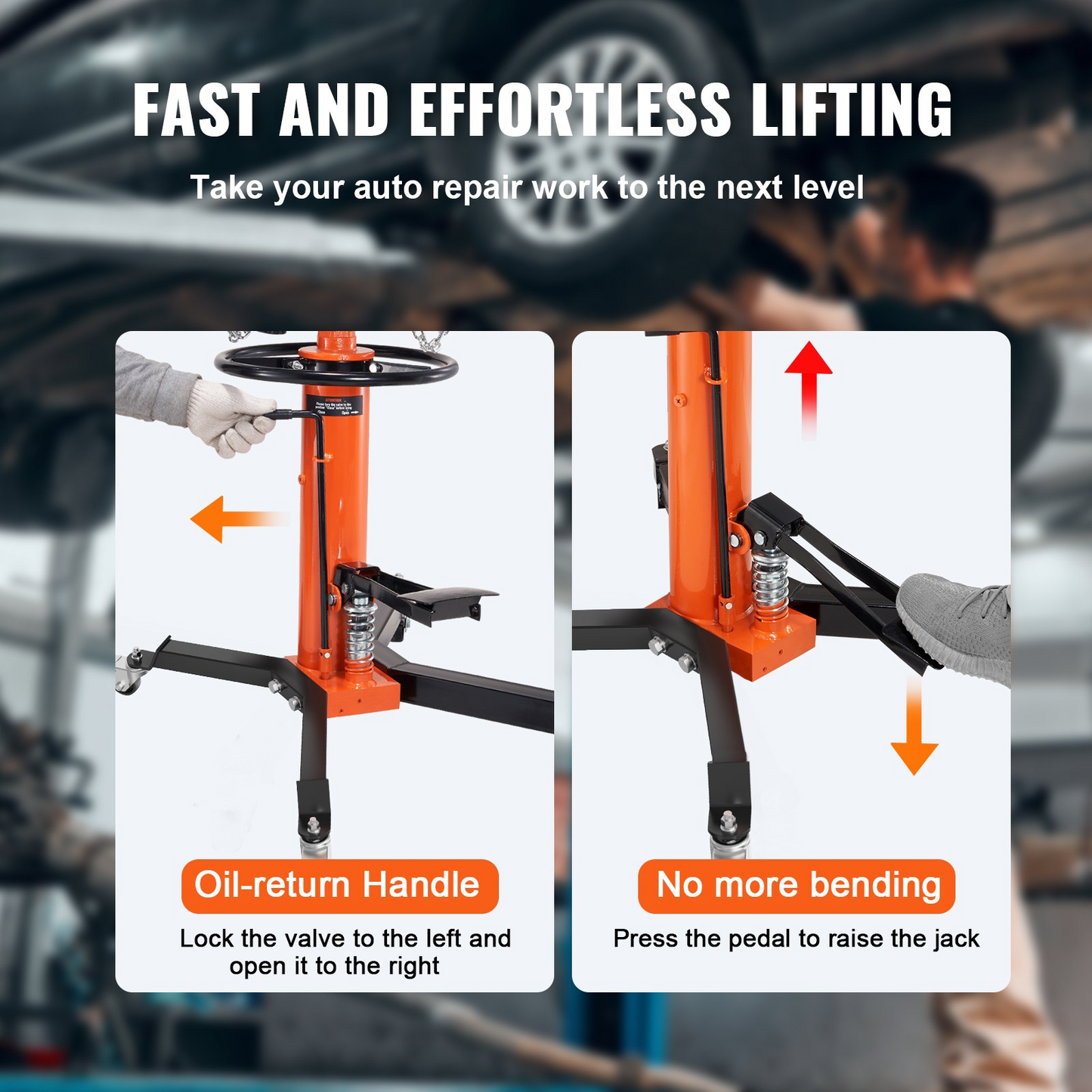 VEVOR Transmission Jack, 600 kg Hydraulic Telescoping Transmission Jack, 81 -170 cm High Lift Floor Jack Stand with Foot Pedal, 360° Swivel Wheel, Hydraulic Transmission Jack Garage/Shop Lift Hoist