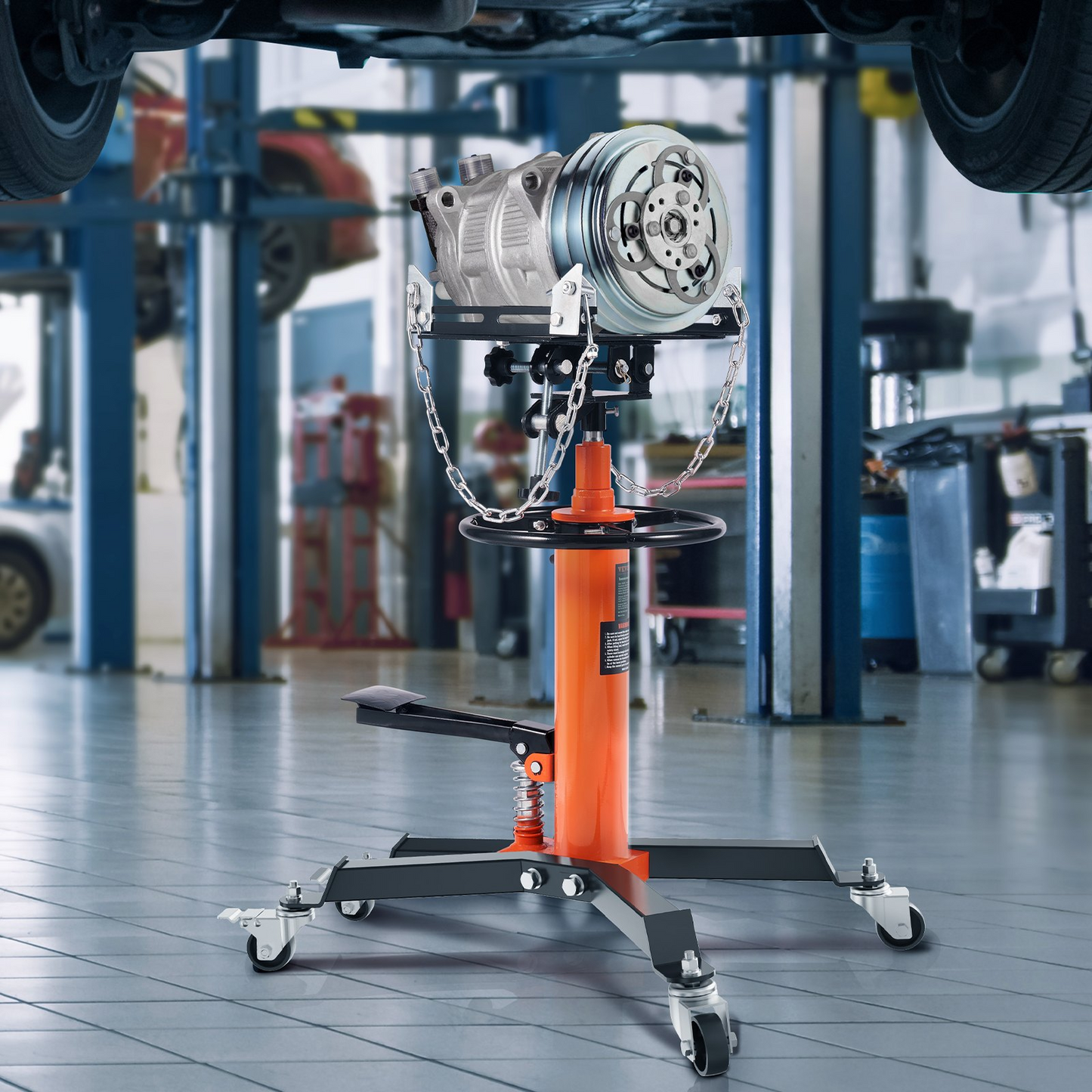 VEVOR Transmission Jack, 600 kg Hydraulic Telescoping Transmission Jack, 81 -170 cm High Lift Floor Jack Stand with Foot Pedal, 360° Swivel Wheel, Hydraulic Transmission Jack Garage/Shop Lift Hoist