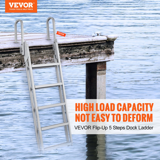 VEVOR Aluminum Dock Ladder Flip-Up Boat Dock Ladder 5 Steps with 350lbs Load