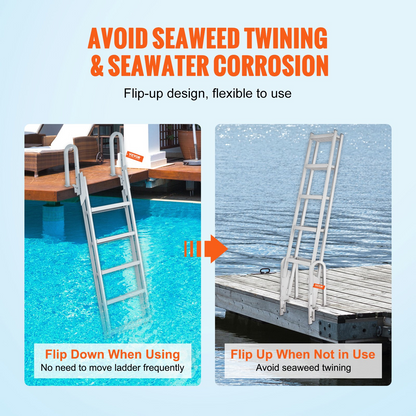 VEVOR Aluminum Dock Ladder Flip-Up Boat Dock Ladder 5 Steps with 350lbs Load