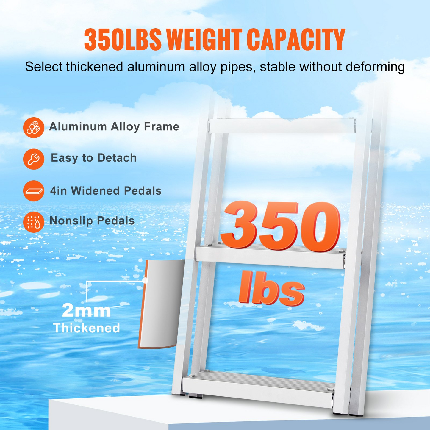 VEVOR Aluminum Dock Ladder Flip-Up Boat Dock Ladder 5 Steps with 350lbs Load