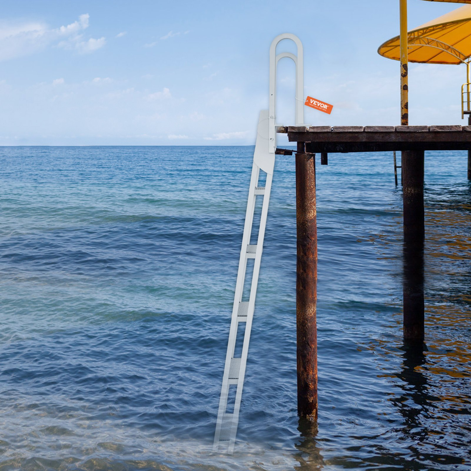 VEVOR Aluminum Dock Ladder Flip-Up Boat Dock Ladder 5 Steps with 350lbs Load