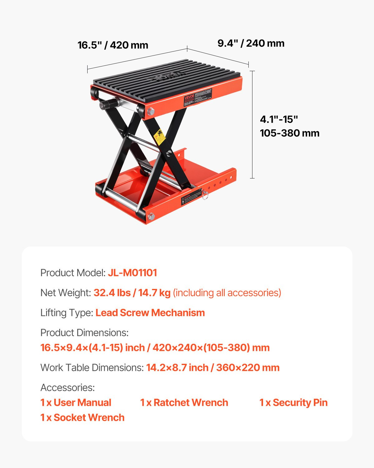 VEVOR Motorcycle Scissor Lift Jack 1200lbs Wide Deck Motorcycle Lift Stand Crank