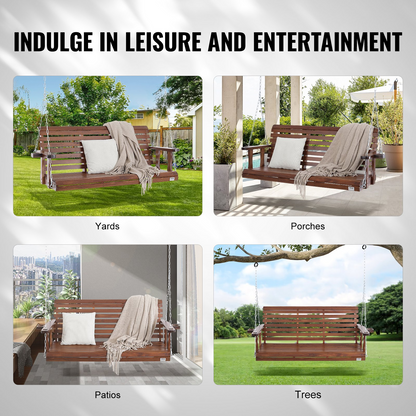 VEVOR 65” Porch Swing Bench Wooden Hanging Outdoor Garden Patio Courtyard Brown