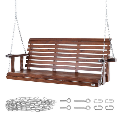 VEVOR 65” Porch Swing Bench Wooden Hanging Outdoor Garden Patio Courtyard Brown