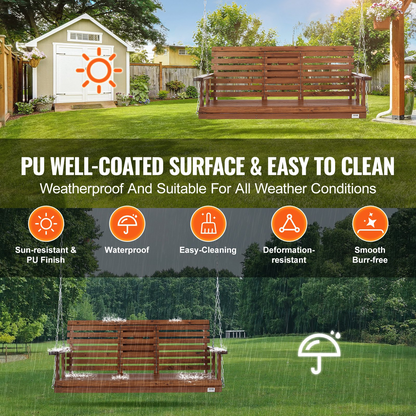 VEVOR 60” Porch Swing Bench Wooden Hanging Outdoor Garden Patio Courtyard Brown