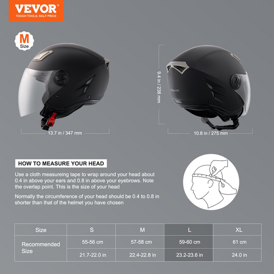 VEVOR 3/4-Face Motorcycle Helmet Motocross Helmet