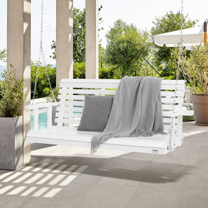 VEVOR 65” Porch Swing Bench Wooden Hanging Outdoor Garden Patio Courtyard White