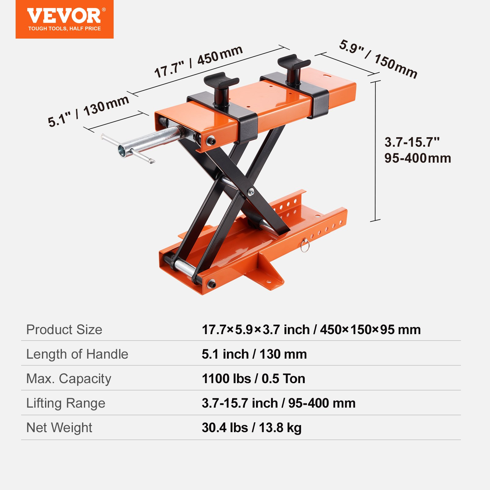 VEVOR Motorcycle Lift Scissor Jack Stand 499.5 kg with Saddle ATV Lift Dirt Bike