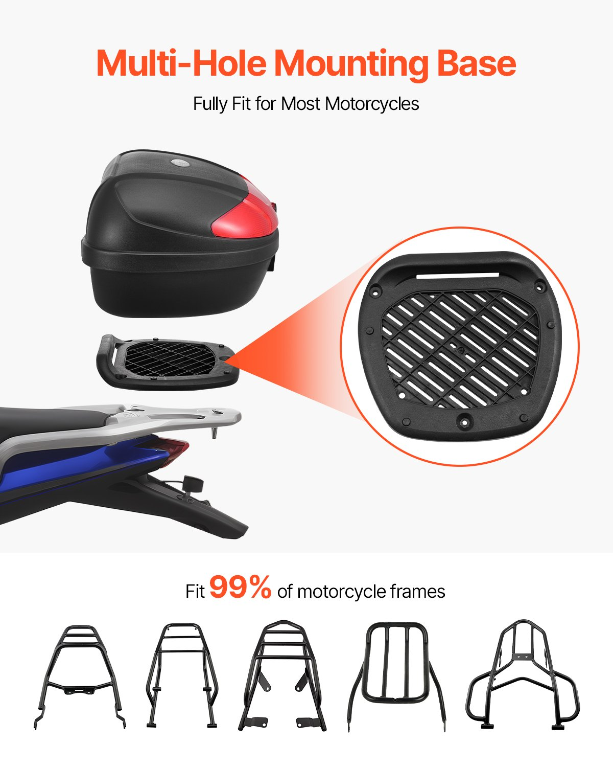 VEVOR 62L Motorcycle Top Case Universal Motorbike Tail with Reflective Panel