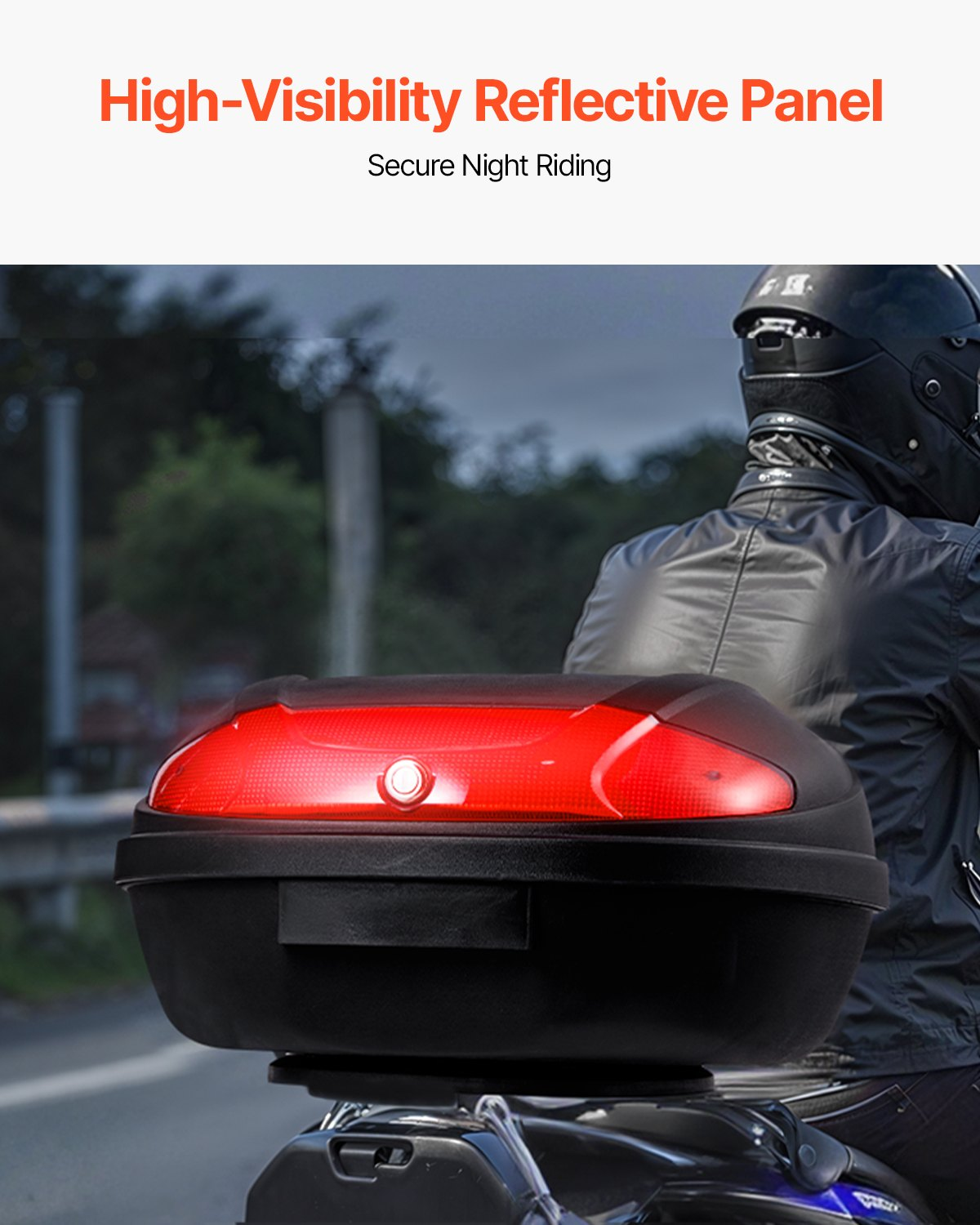 VEVOR 62L Motorcycle Top Case Universal Motorbike Tail with Reflective Panel