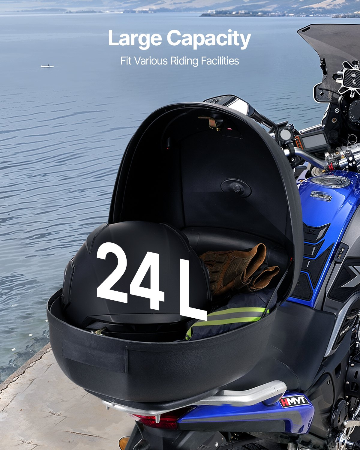 VEVOR 24L Motorcycle Top Case Universal Motorbike Tail with Reflective Panel