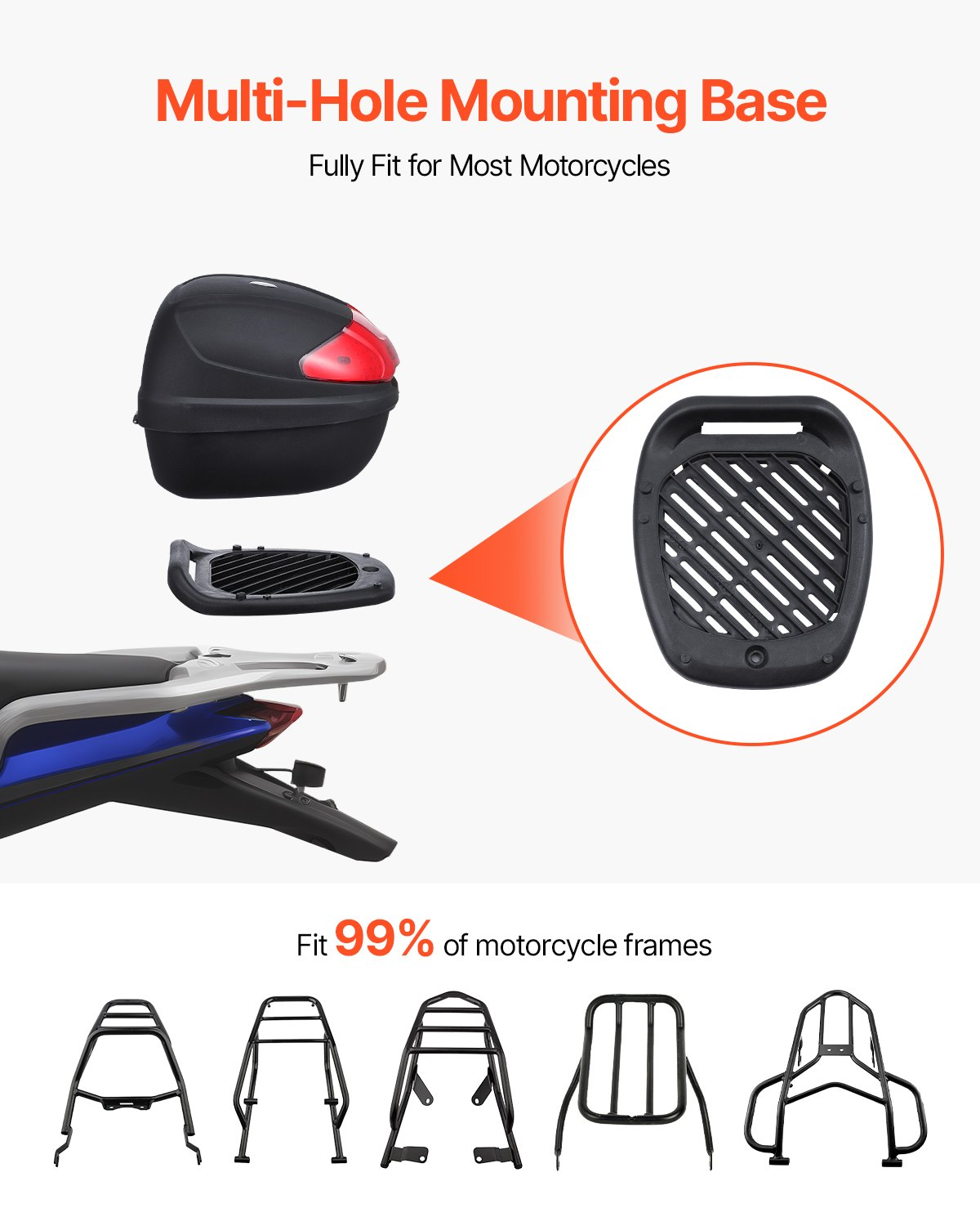 VEVOR 24L Motorcycle Top Case Universal Motorbike Tail with Reflective Panel