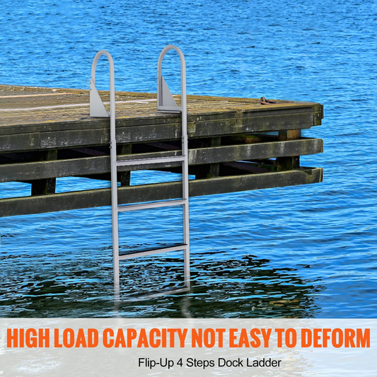 VEVOR Dock Ladder, Flip-Up 4 Steps, 350 lbs Load Capacity, Aluminum Alloy Pontoon Boat Ladder with 2'' Wide Step & Nonslip Rubber Mat, Easy to Install for Ship/Lake/Pool/Marine Boarding