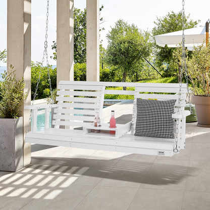 VEVOR 60” Porch Swing Bench Wooden Hanging Outdoor Garden Patio Courtyard White