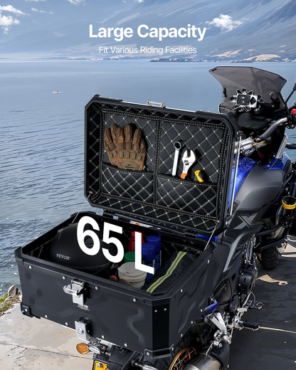 VEVOR 65L Motorcycle Top Case Universal Motorbike Tail Box with Leather Lining