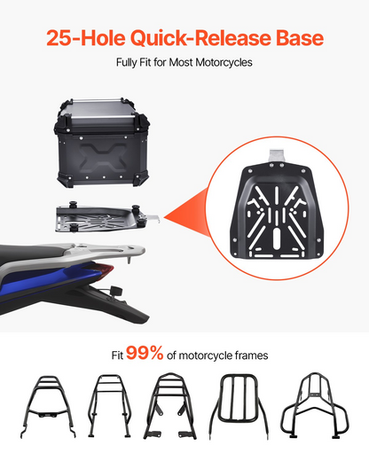 VEVOR 65L Motorcycle Top Case Universal Motorbike Tail Box with Leather Lining