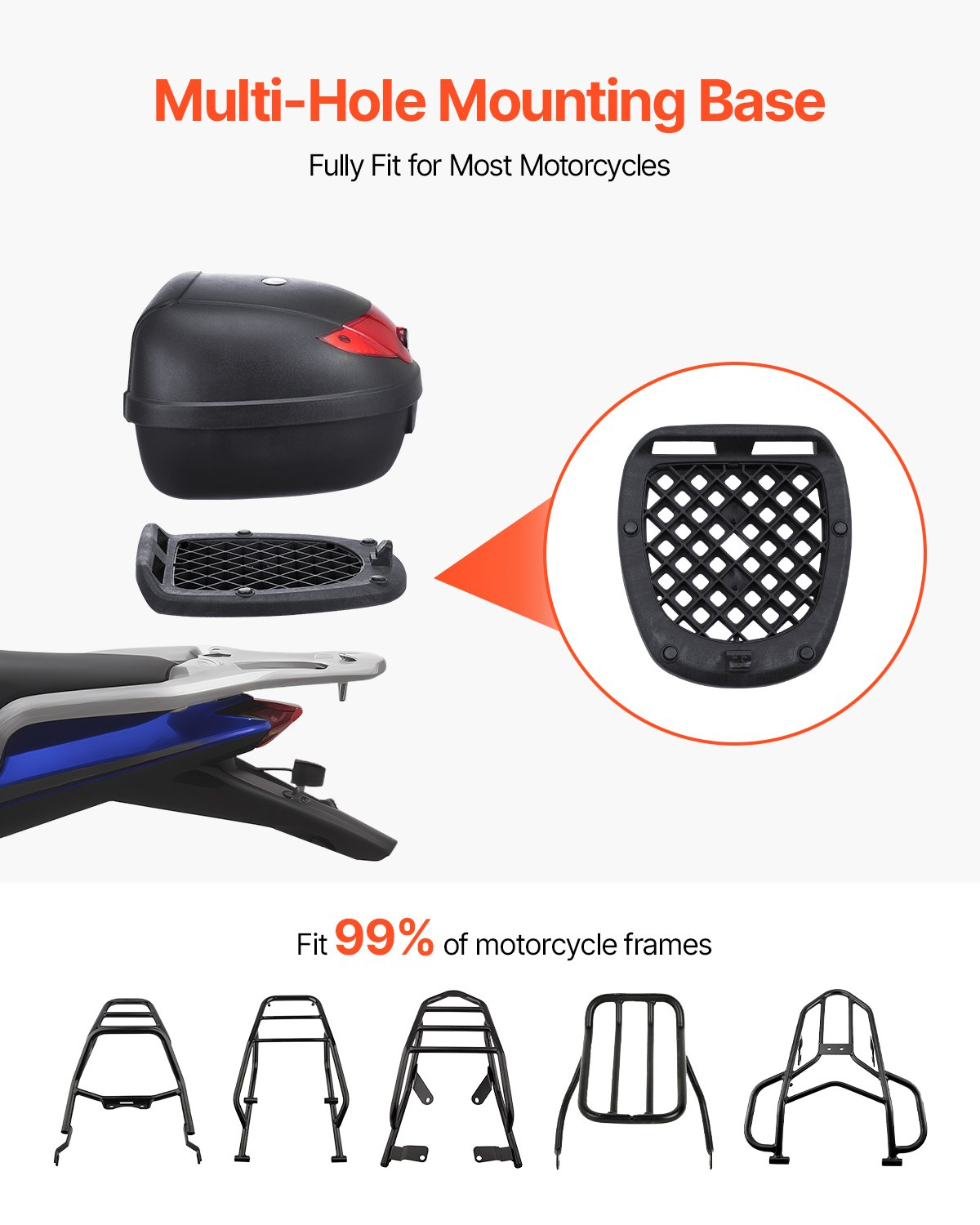 VEVOR 38L Motorcycle Top Case Universal Motorbike Tail with Reflective Panel