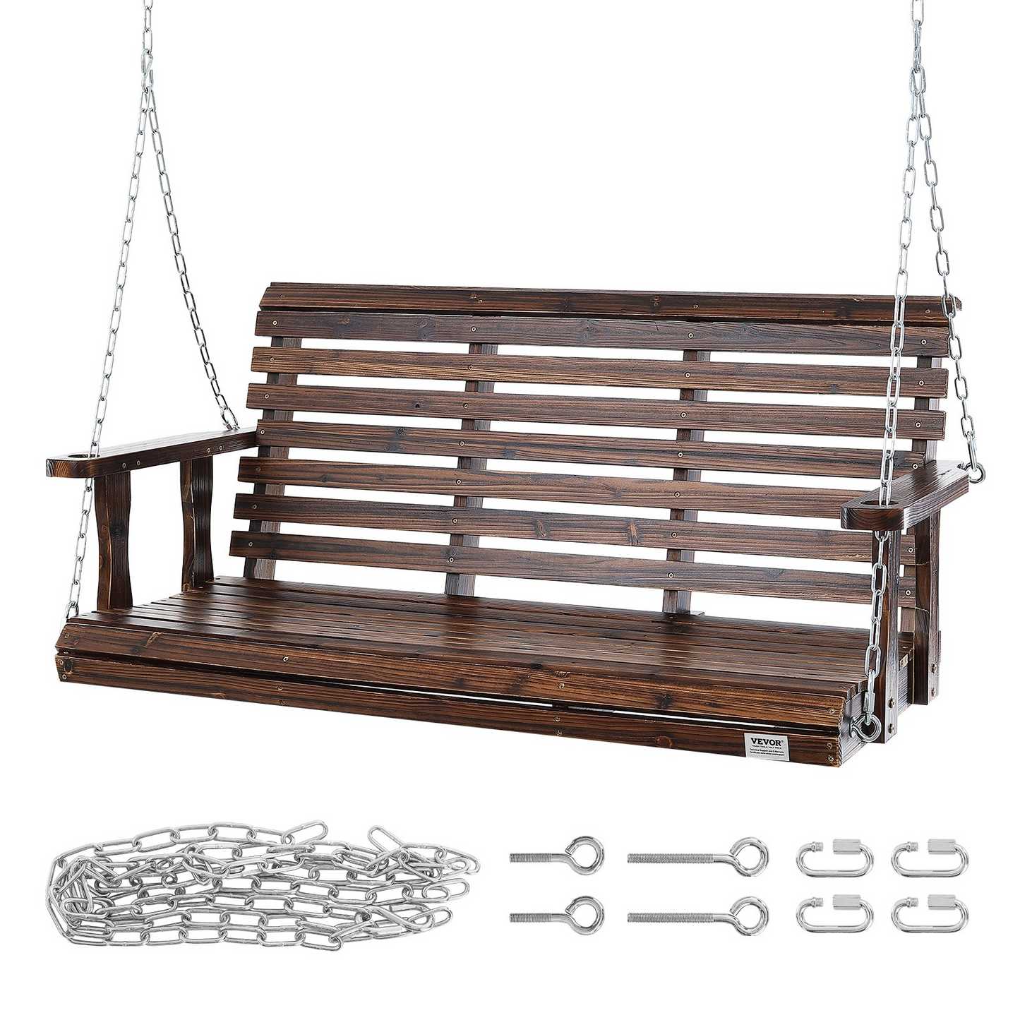 VEVOR 54” Porch Swing Bench Wooden Hanging Outdoor Garden Patio Courtyard Brown