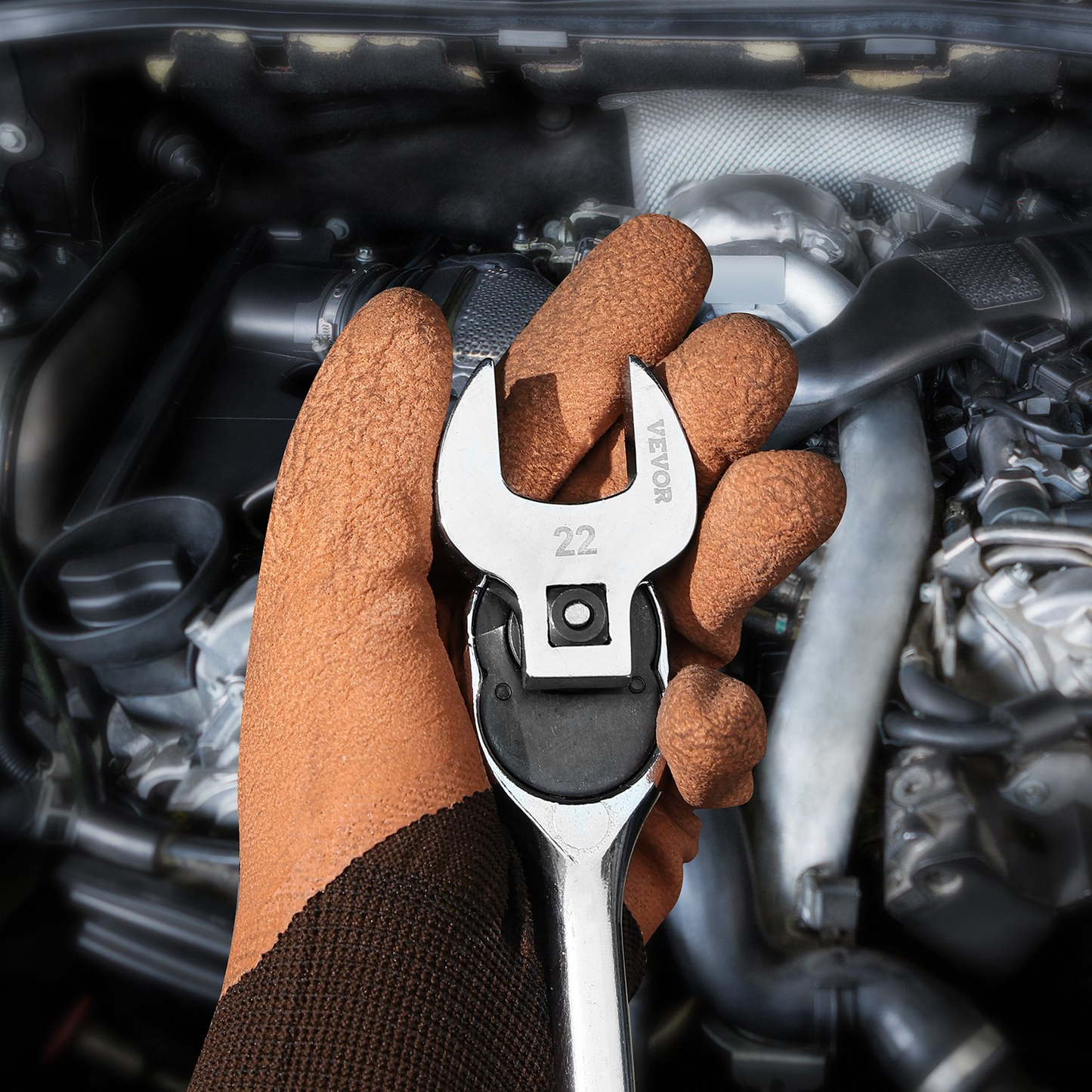 VEVOR Crowfoot Wrench Set, 3/8" Drive 20-Piece Crows Foot Wrench Set with 2 Extension Bars and EVA Tool Organizer, SAE 3/8"-7/8" and Metric 10-22 mm, 40CR Material with Mirror Chrome Finish