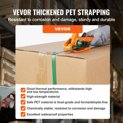 VEVOR Banding Strapping Kit with Strapping Tensioner Tool, Banding Sealer Tool, 304.8 m Length PET Band, 300 Metal Seals, Pallet Packaging Strapping Banding Kit Banding Packaging Strapping for Packing