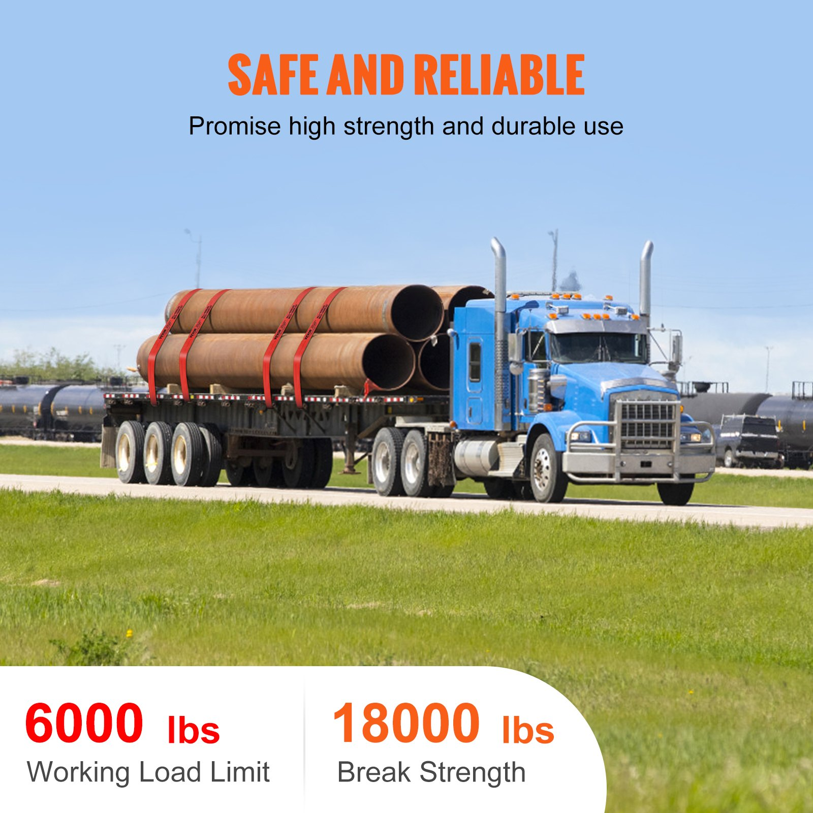 VEVOR Winch Straps, 4" x 30', 6000 lbs Load Capacity, 18000 lbs Breaking Strength, Truck Straps with Flat Hook, Flatbed Tie Downs Cargo Control for Trailers, Farms, Rescues, Tree Saver, Red (10 Pack)