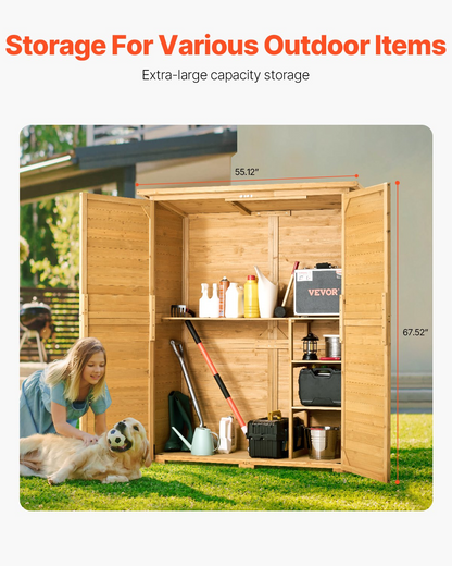 VEVOR Outdoor Wooden Storage Shed Waterproof Garden Tool Shed 55x67.5 inch
