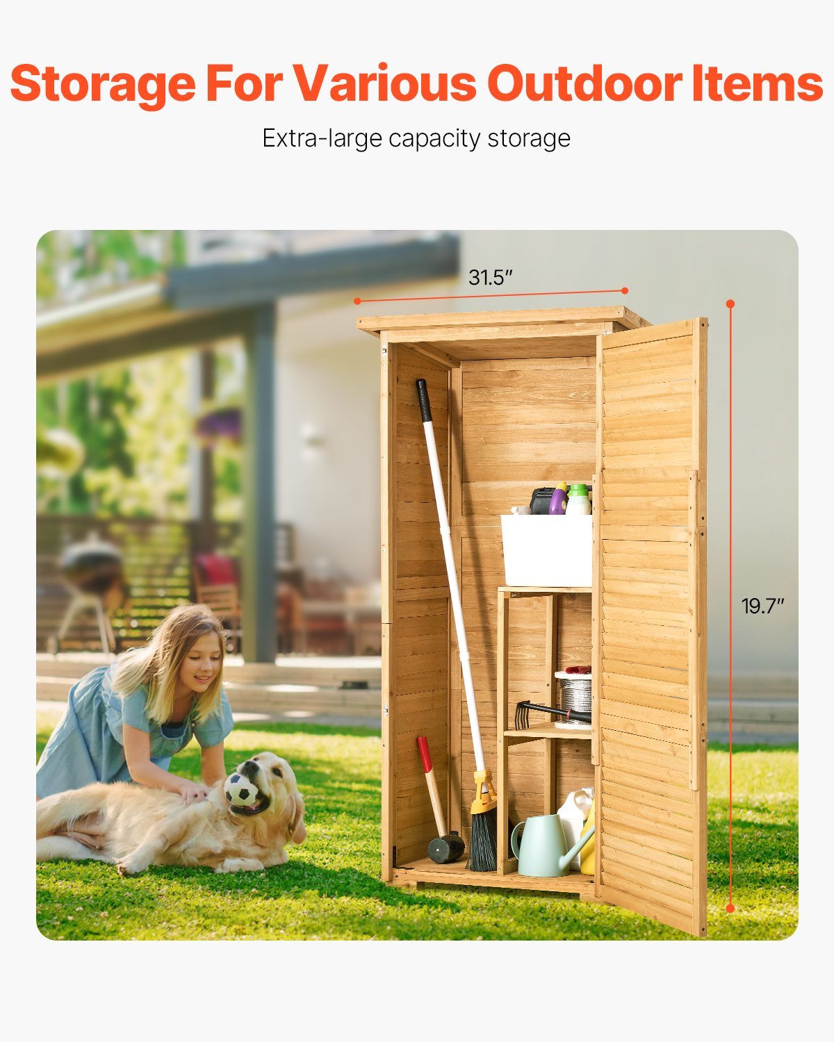 VEVOR Outdoor Wooden Storage Shed Waterproof Garden Tool Shed 31.5x63.8 inch