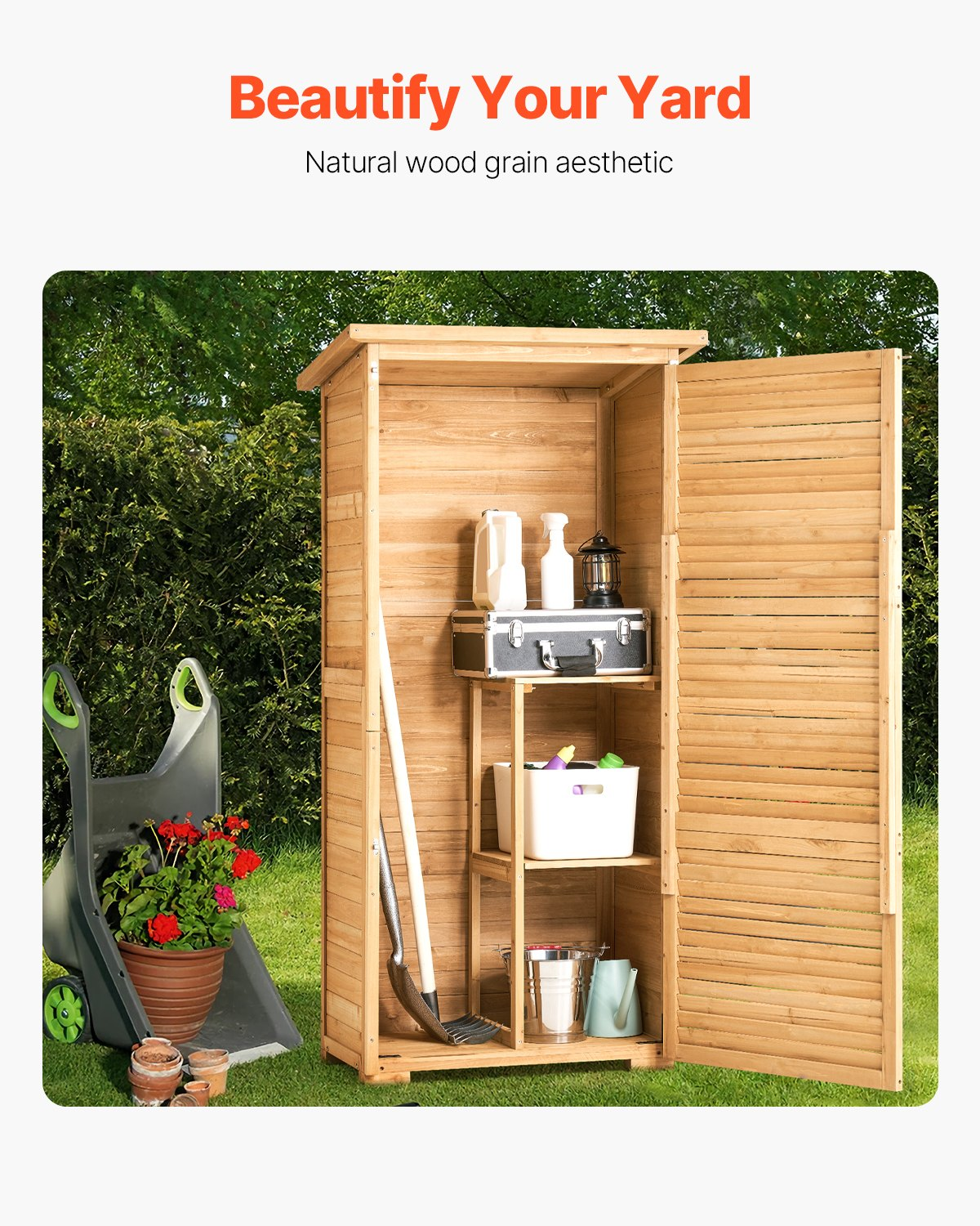 VEVOR Outdoor Wooden Storage Shed Waterproof Garden Tool Shed 31.5x63.8 inch