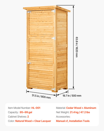 VEVOR Outdoor Wooden Storage Shed Waterproof Garden Tool Shed 31.5x63.8 inch