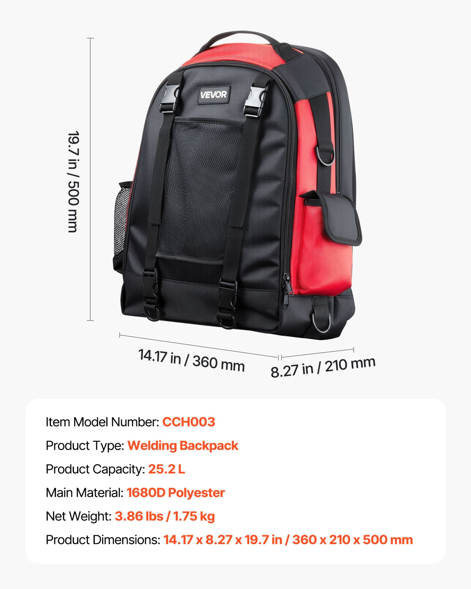 VEVOR 25.2L Welding Backpack 1680D Polyester Welder Backpack for Tool and Helmet